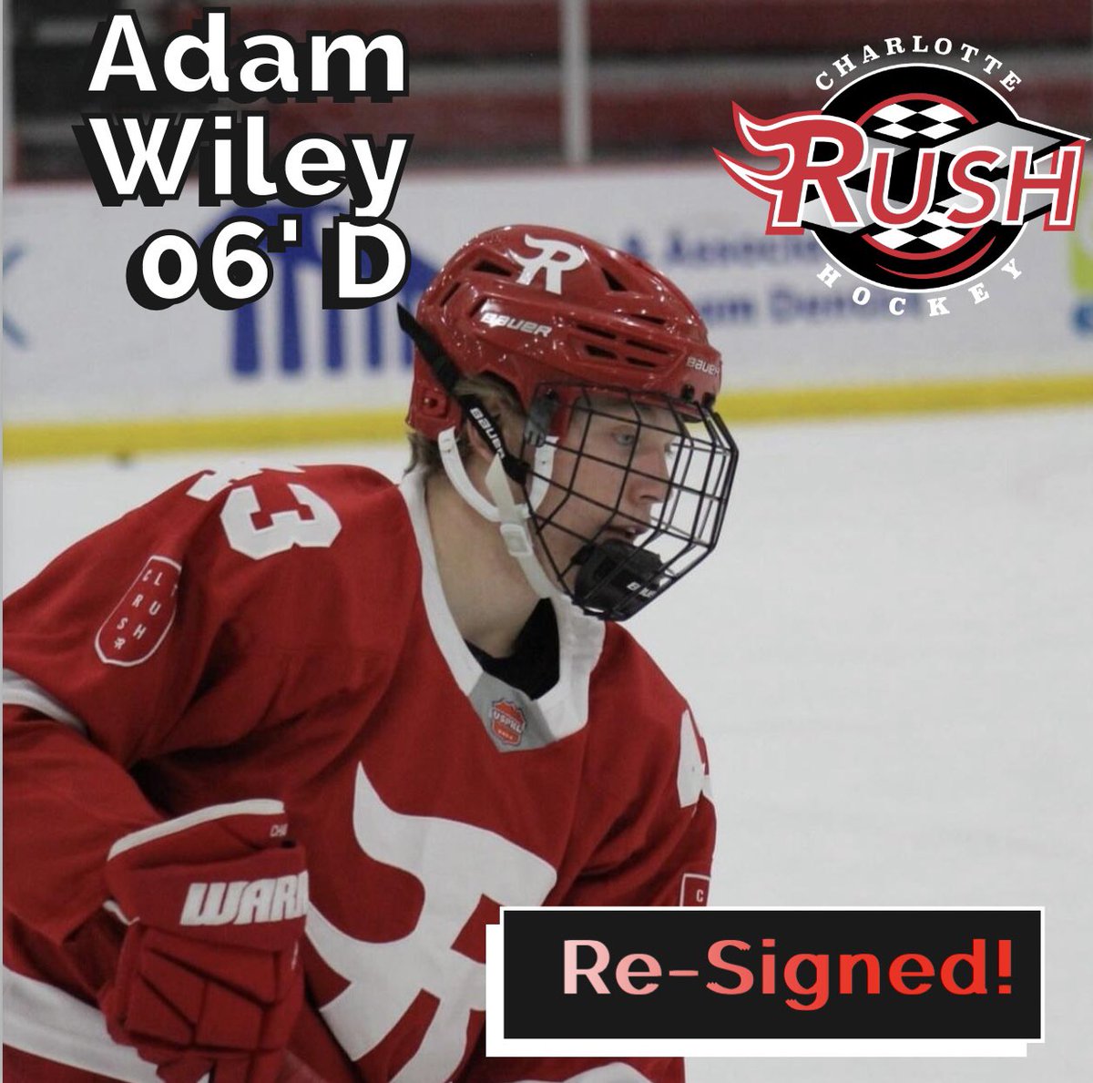 🚨RE-SIGNED!!🚨The Rush would like to welcome back 06' Defenseman Adam Wiley !! We are extremely excited to have him back for another season as we believe his ceiling is extremely high!! Welcome back Wiles!!! @The_DanKShow @USPHL #RushReload
