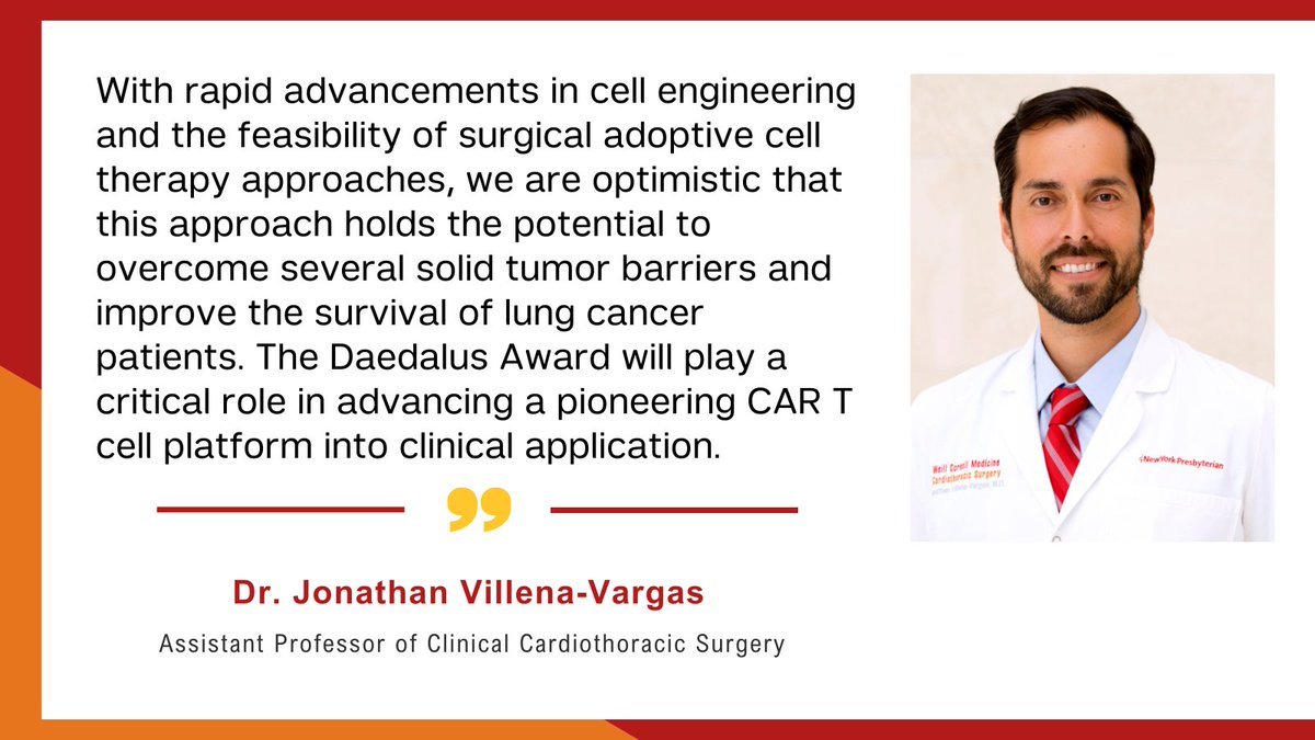 Dr. Villena-Vargas (@JonvillenaM) identified lymph-node-derived T cells that can overcome the “antigen escape” by solid tumors, a novel approach to treat NSCLC. Read more about all Daedalus Fund award-winning technologies👉: tinyurl.com/mttejke7