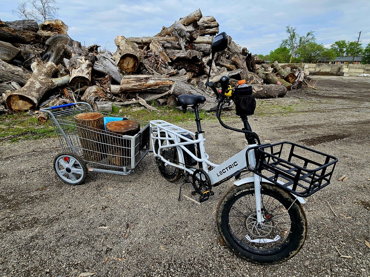 Testing out the homemade shopping cart trailer with a heavy load and a 6 mile ride. These 2 logs were 160 pounds (73 kg)! Much heavier than I'll need, but good to know it's possible. #ebikes #cargobike