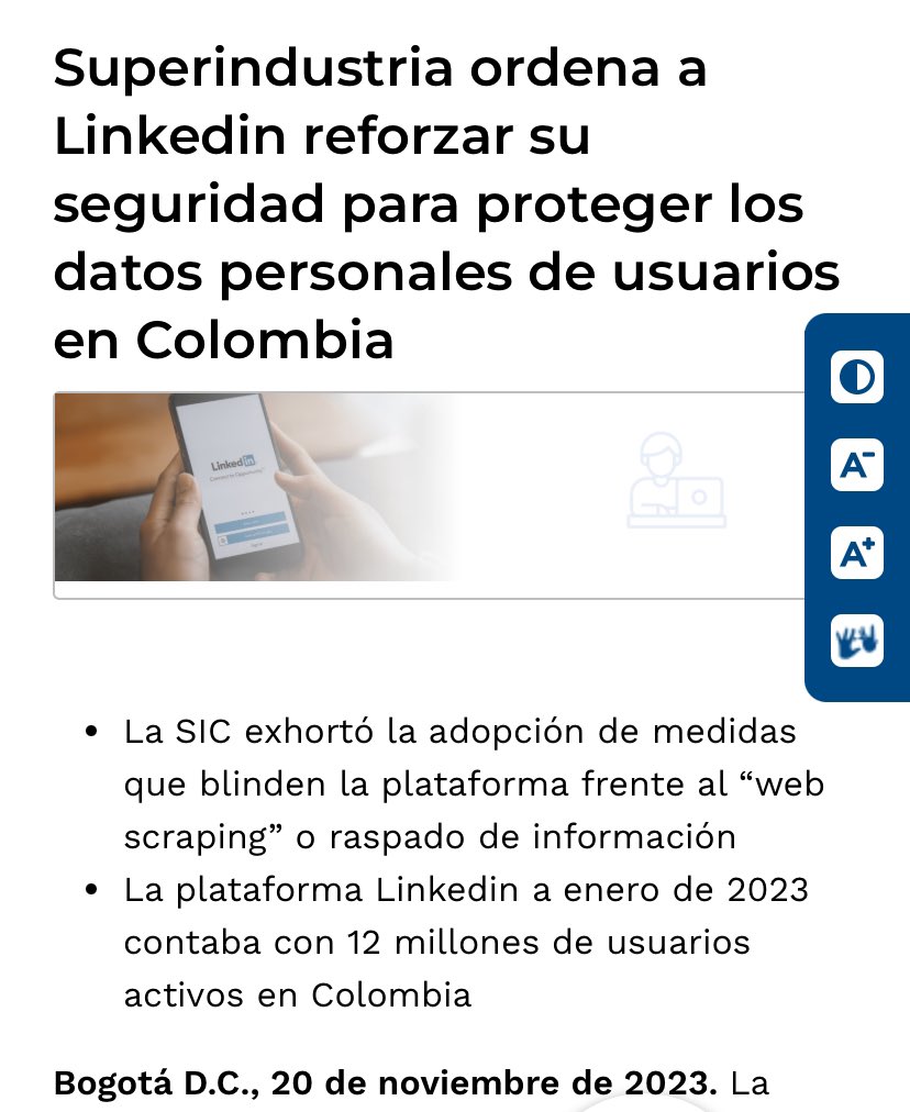 SIC ordena a LinkedIn proteger a sus usuarios frente a web scraping : sedeelectronica.sic.gov.co/noticias/super…