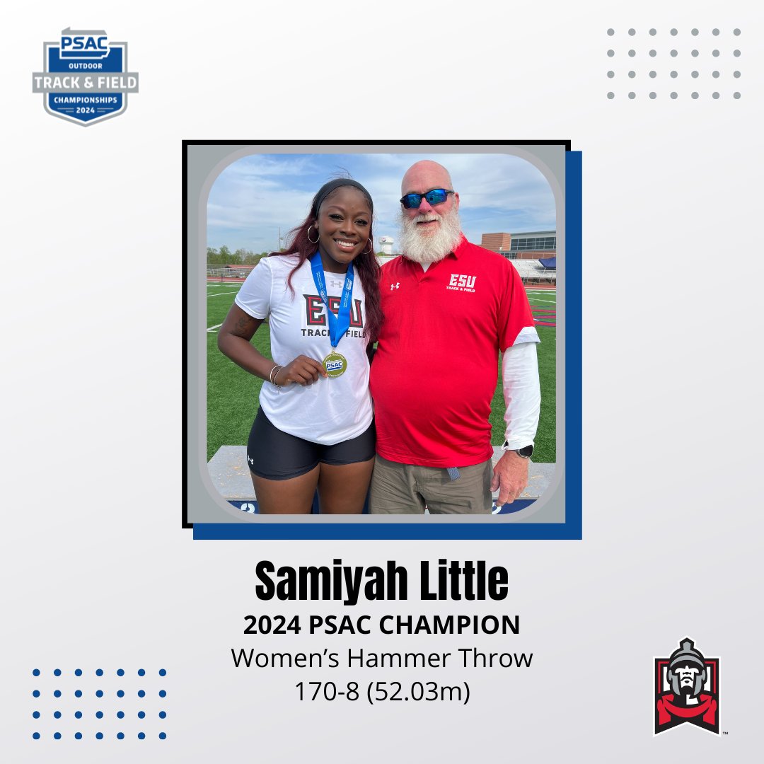 2024 @PSACsports Women's Hammer Throw Champion: Samiyah Little, @ESUWarriors. It is Samiyah's second straight All-PSAC finish after a third-place throw last year. 🔨🔴⚫️