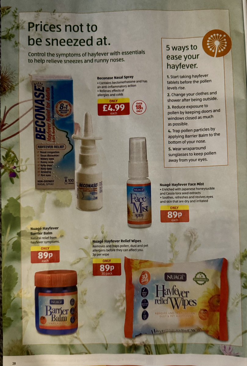 This is great <a href="/AldiUK/">Aldi Stores UK</a> - fantastic range of anti allergy meds on sale. Also saline washes and douches are a great help and relief too. 🤧🤧