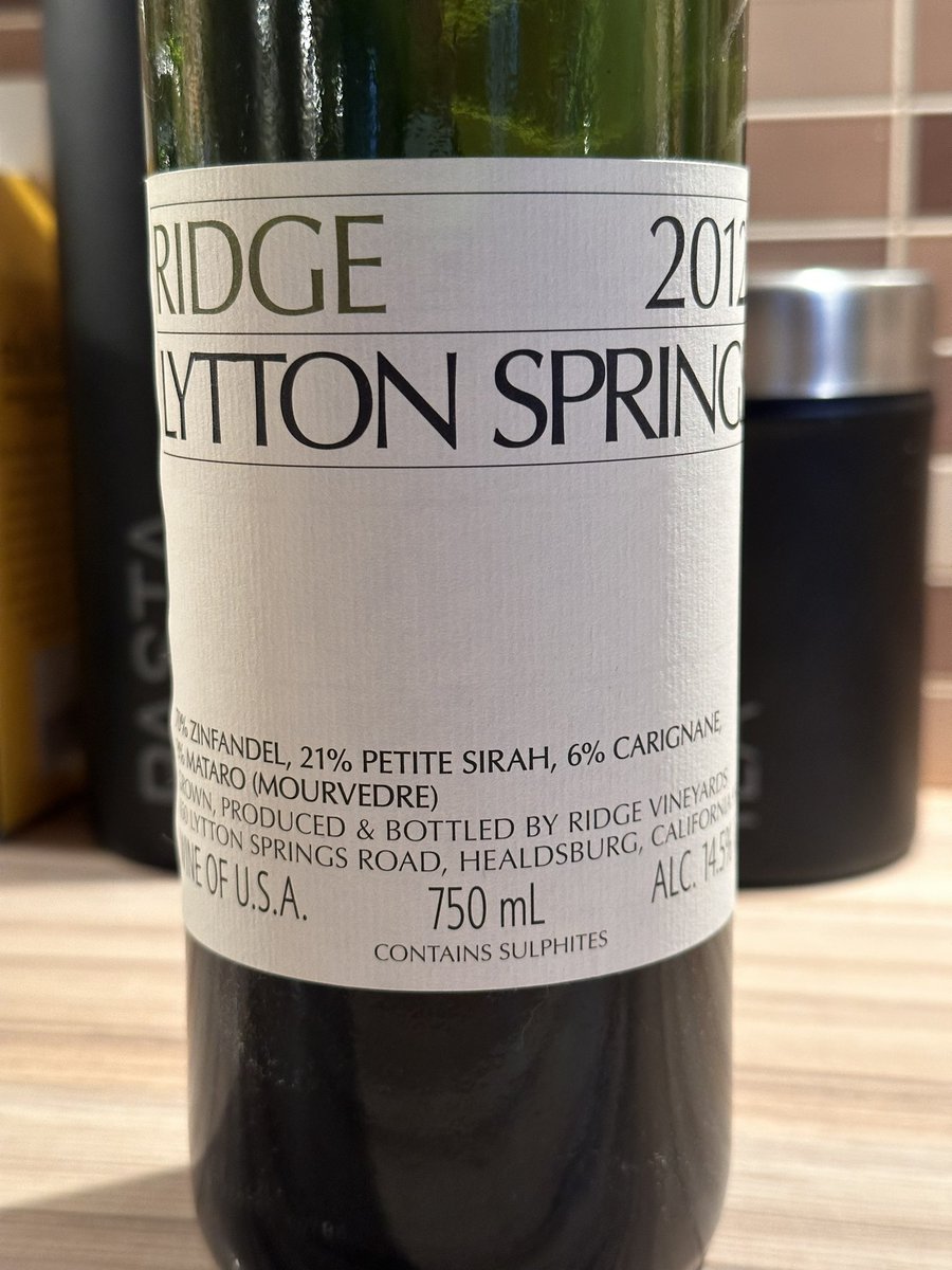 Life is too short. Moved on to my favourite - Lytton Springs. 2012. Still fresh. The Zin softened by the Petite Sirah.