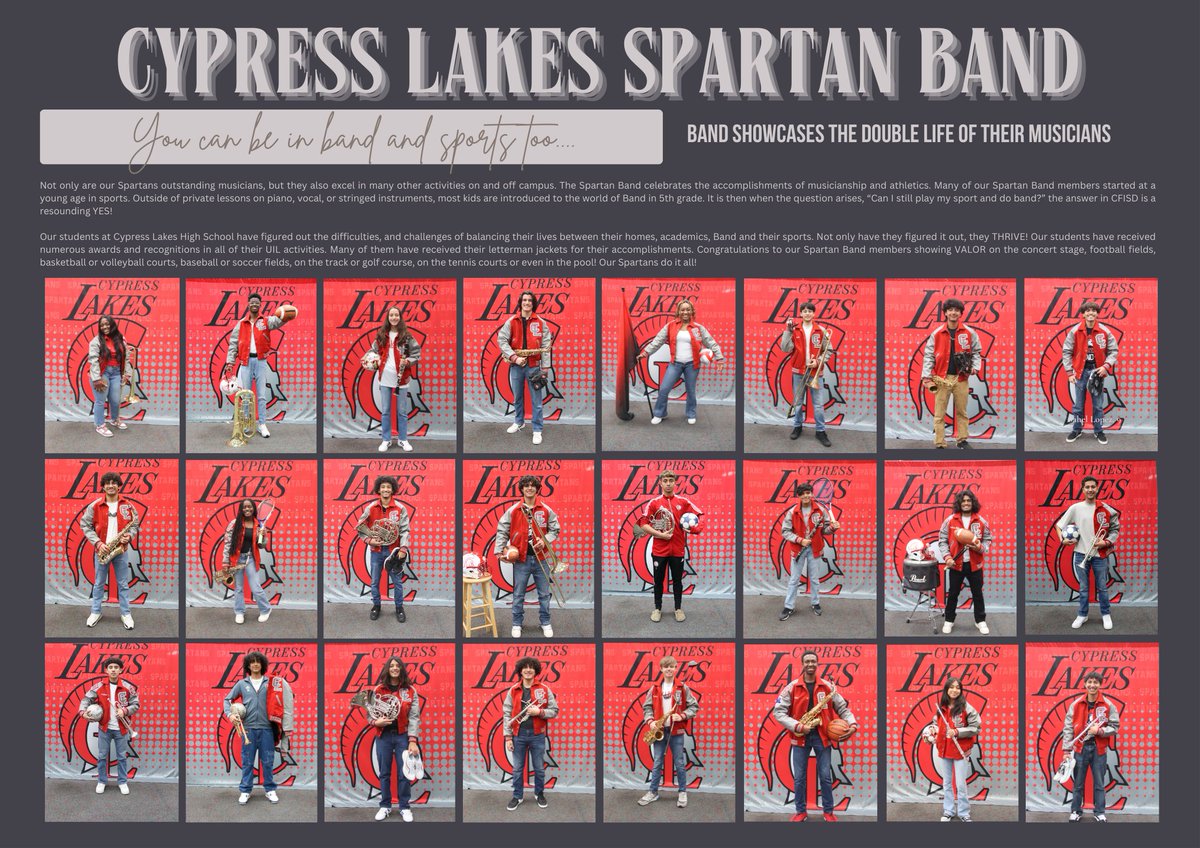 We are proud to showcase our Spartans that balance their musicianship and athleticism! Congratulations on an outstanding year! <a href="/CyFairISD/">Cypress-Fairbanks ISD</a> <a href="/CFISD_FineArts/">John Morrison</a> <a href="/CyLakes_FB/">Cypress Lakes FB</a> <a href="/CyLakesGSoccer/">Cy Lakes G. Soccer</a> <a href="/cylakeshoops/">CyLakesBasketball</a> <a href="/CyLakesSwimming/">Cy-Lakes Swimming</a> <a href="/LanetteBellamy/">Lanette Bellamy</a> <a href="/CyLakesABC/">CyLakesBoosterClub</a> <a href="/CyLakesVball/">CyLakesVolleyball</a> <a href="/CyLakesTrack/">Cy Lakes Track & Field</a>