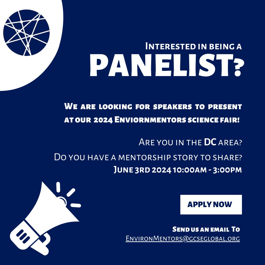 Global Council for Science & the Environment (@gcseglobal) on Twitter photo 🌟Call for Speakers: EnvironMentors Science Fair & Awards Ceremony on June 3, 2024.
🎙️We’re looking for experts passionate about mentorship in environmental science to share insights and inspire.
Email us at EnvironMentors@gcseglobal.org
#EnvironMentors #ScienceFair2024 🌟Call for Speakers: EnvironMentors Science Fair & Awards Ceremony on June 3, 2024.
🎙️We’re looking for experts passionate about mentorship in environmental science to share insights and inspire.
Email us at EnvironMentors@gcseglobal.org
#EnvironMentors #ScienceFair2024