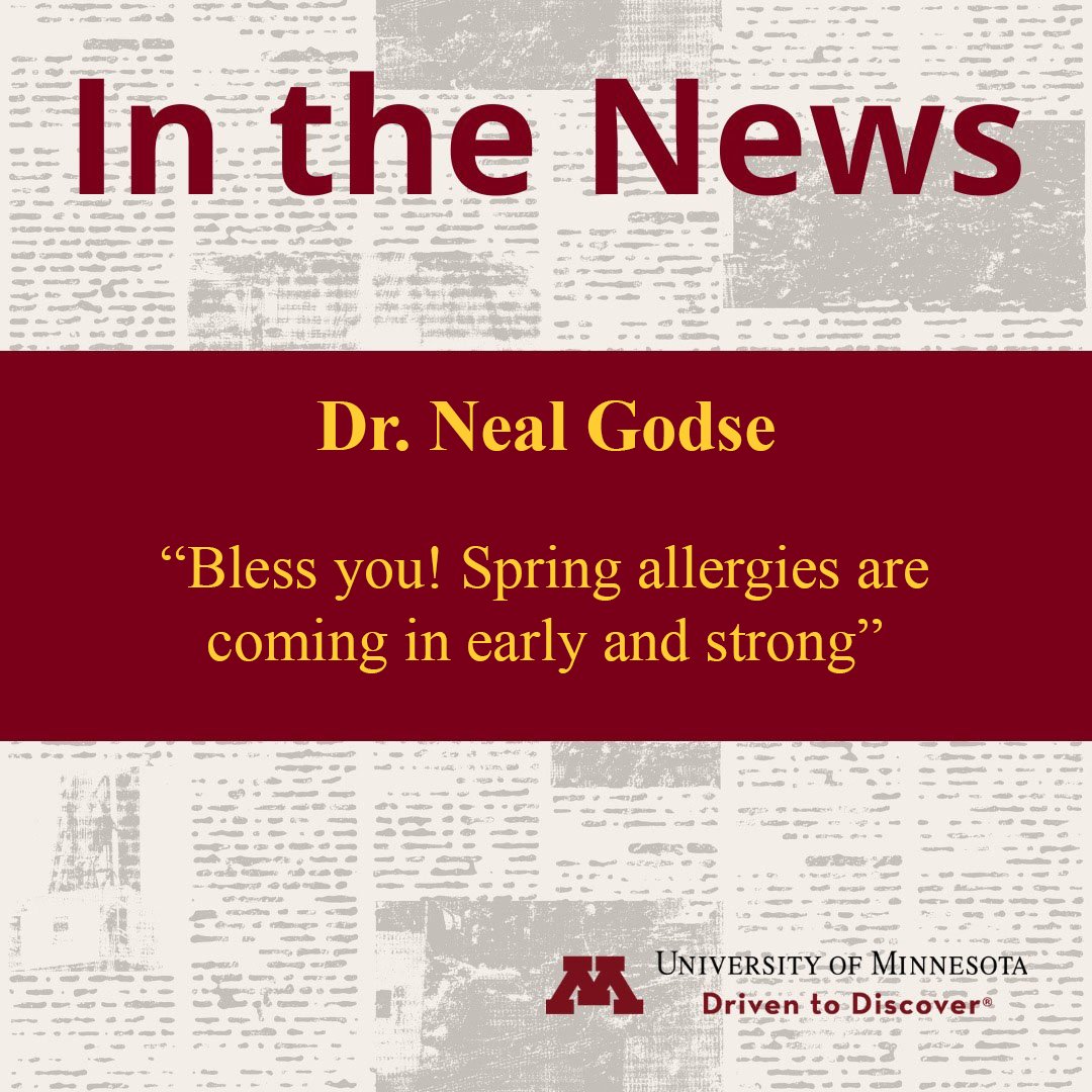 UMN Otolaryngology-Head & Neck Surgery (@ent_umn) on Twitter photo Check out the <a href="/wccoradio/">News Talk 830 WCCO</a> interview with our very own Dr. Neal Godse! Dr. Godse spoke about seasonal allergies and why symptoms may be more intense this spring. Check out the <a href="/wccoradio/">News Talk 830 WCCO</a> interview with our very own Dr. Neal Godse! Dr. Godse spoke about seasonal allergies and why symptoms may be more intense this spring.