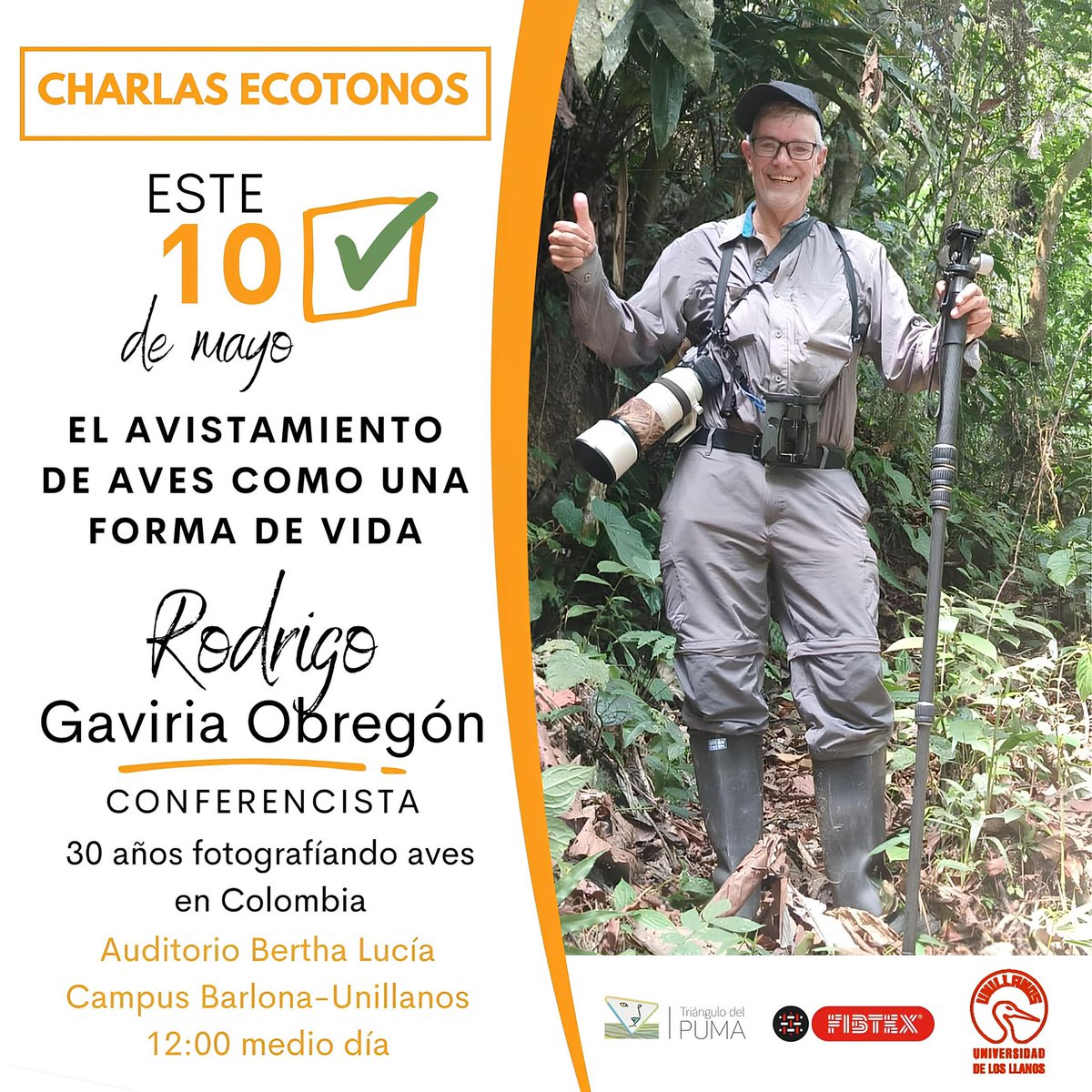 🦜✨ ¡Acompáñanos en una jornada única! Desde Fibtex, estamos orgullosos de patrocinar la inspiradora charla ‘El Avistamiento de Aves como una Forma de Vida’, a cargo de Rodrigo Gaviria Obregón.