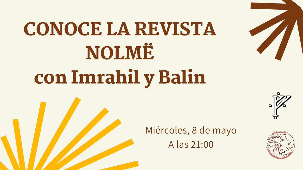 SocTolkien's tweet photo. Os esperamos el próximo miércoles 8 de mayo a las 21:00 en nuestro canal de Twitch @TwitchSte. 👏
Contaremos con dos de las personas encargadas de sacar adelante la revista Nolmë: Helios De Rosario "Imrahil" y Rubén Briongos "Balin". https://t.co/pXaMzDhjP1