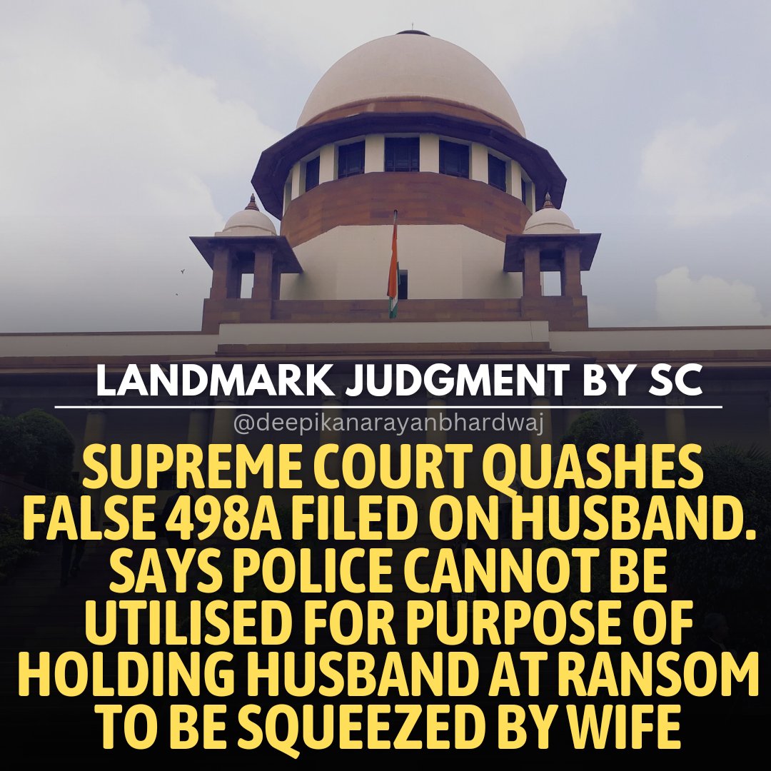 40 YEARS OF #498A

MOST MISUSED LAW OF INDIA

LACS OF FAMILIES DESTROYED

SEVERAL HIGH COURTS QUASHED CASES

SUPREME COURT HAS QUASHED CASES

MILLIONS OF MEN & WOMEN JAILED

NOT ONE CASE I KNOW WHERE COURTS SENT THE LYING WIFE TO PRISON FOR A BLATANTLY FALSE CASE