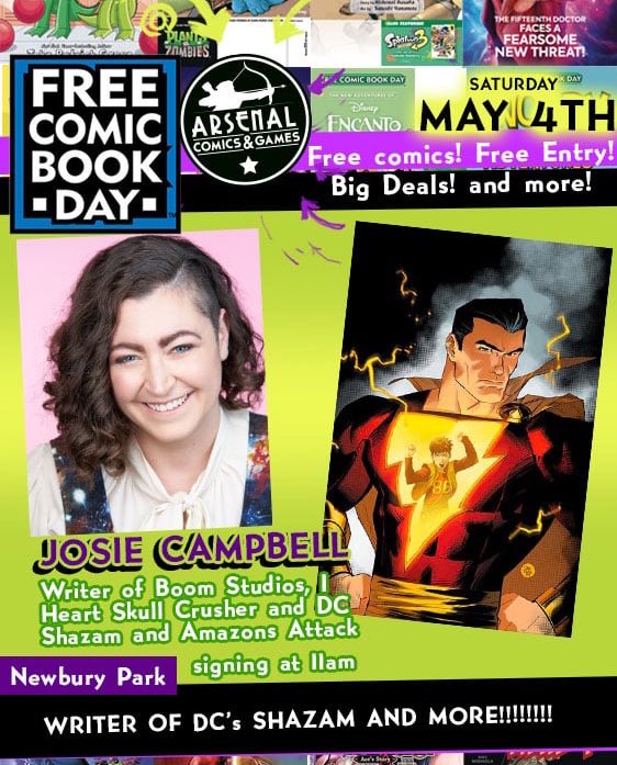 🚨 @CozyJamble has joined the Special Guests list for Arsenal Newbury’s FREE COMIC BOOK DAY event! 🚨 Josie is the writer and co-creator of @boomstudios I Heart Skullcrusher, the writer of DC’s Shazam and Amazons Attack, and is a writer/producer of the My Adventures With…