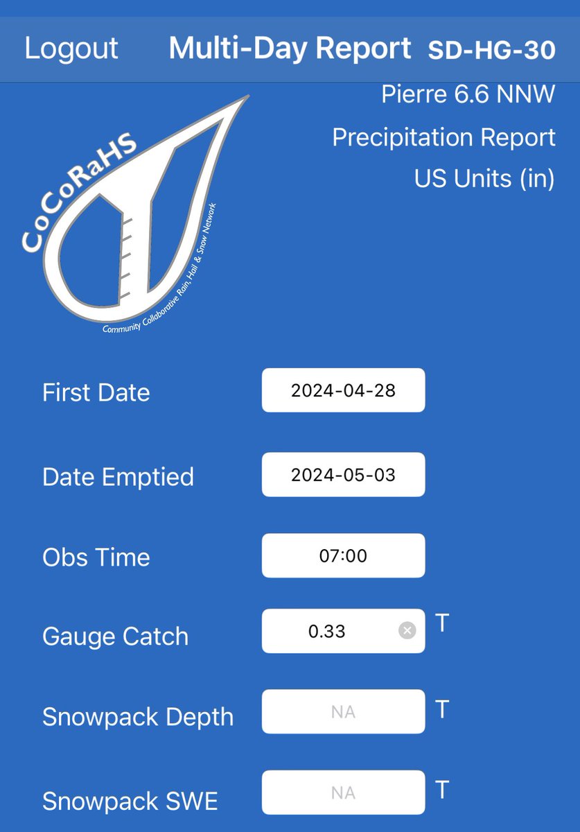 Rain report from Oahe Acres/Grey Goose April 28th to morning May3rd 0.33” #SDwx @DrgPierreSD @kccrpierre @NWSAberdeen @richshangreaux @DtwanMeyer @DakotaNewsNowWx @SDSUclimate @kelostormcenter @shawncable @Aaron_Doodah @dustinc55