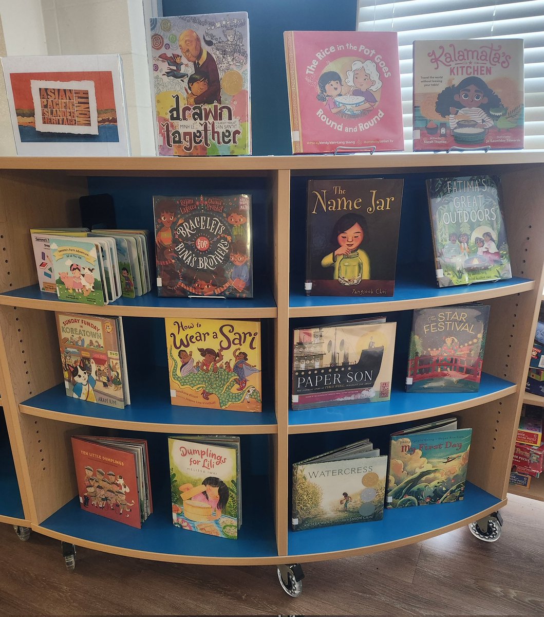 We have so many AWESOME books on display for #AAPIHeritageMonth! And they are flying off the shelves! See any of your favorites? #BooksForAll #WeNeedDiverseBooks @HISDLibraryServ