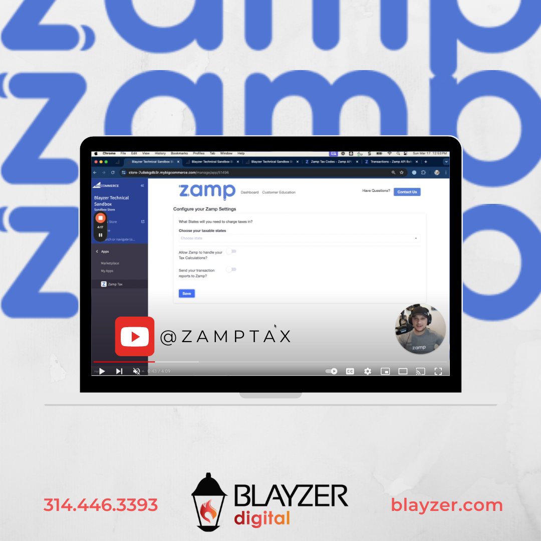 Zamp takes sales tax fully off the plate of BigCommerce merchants,  Blayzer Digital teamed up with Zamp to develop this app for BigCommerce stores, and we're thrilled to share its launch with you. Watch a demo of Zamp Tax over on their Youtube, zurl.co/IHHd