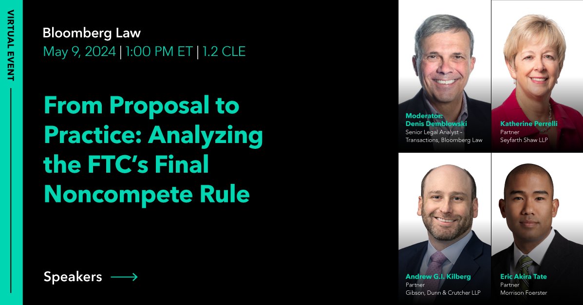 Are you up to speed on the FTC's final noncompete rule? Join Bloomberg Law on May 9 to explore the differences between the proposed and final rule with a panel of legal experts.
livesocial.seismic.com/t__BGi