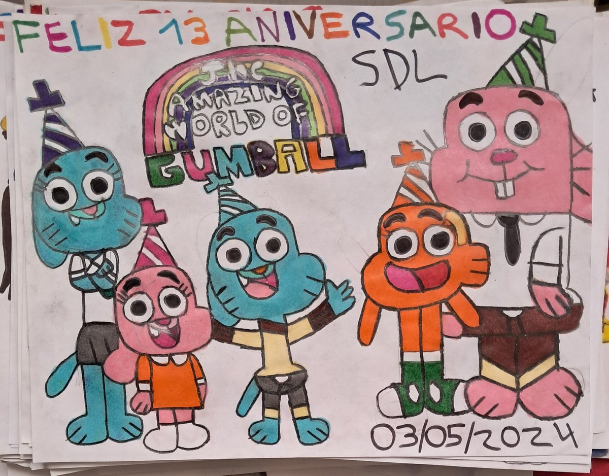 Un día como hoy, se cumplen 13 años del estreno de Gumball, e hice este dibujo. 
#ElIncreibleMundoDeGumball #TheAmazingWorldOfGumball #GumballFanart @Isabel_Martinon #GerardoMenodza #MarianaToledo  @rossyaguirredob #BenjaminRivera #CartoonNetwork #StudioSoi #Fanart #Anniversary