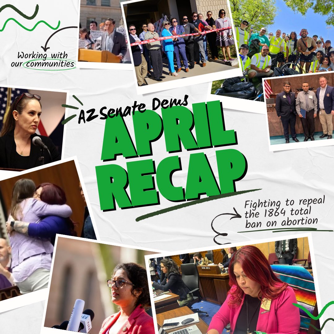 April was a month full of our caucus fighting for reproductive freedom and spending time working with their communities. Here are just a few of the things we did: 📝: Senator @AnnaHernandezAZ (LD24) successfully introduced SB1734 to repeal Arizona’s territorial ban. 💚:…
