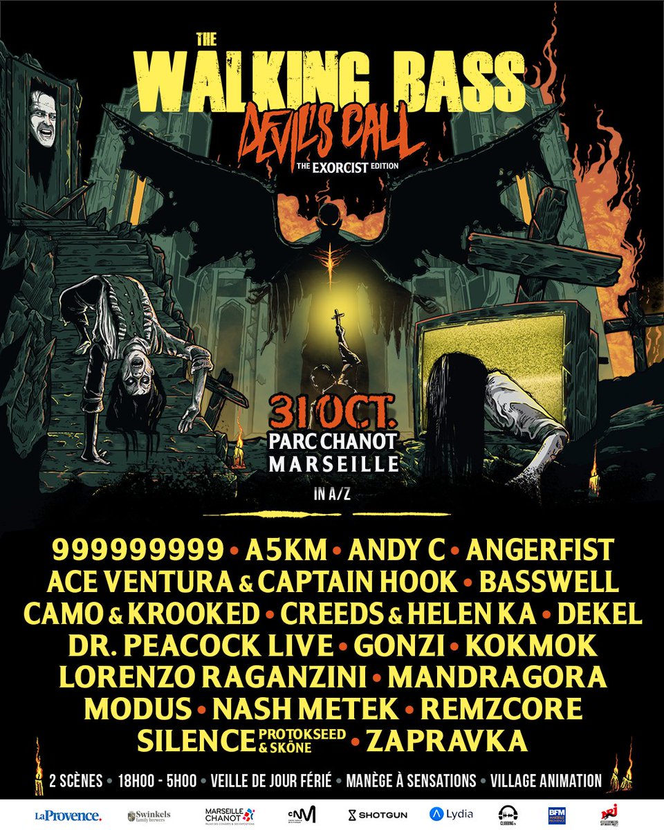 The Walking Bass Festival sera de retour à Marseille le 31 octobre au Parc Chanot, pour fêter Halloween comme il se doit ! Avec Angerfist, Creeds, Dr. Peacock, 999999999, ANDY C, A5KM, Basswell...💀 🎃