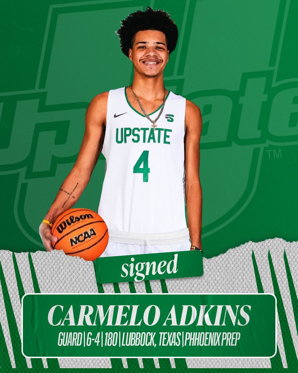 ⚔️ 𝑾𝒆𝒍𝒄𝒐𝒎𝒆 𝒕𝒐 𝑺𝒑𝒂𝒓𝒕𝒂𝒏 𝑨𝒓𝒎𝒚 ⚔️ Hailing from Lubbock, Texas, we are excited to welcome Carmelo Adkins to USC Upstate! He joins the Spartans from PHHoenix Academy in Phoenix, Ariz. 🔗 | brnw.ch/21wJs6F #SpartanArmy ⚔️