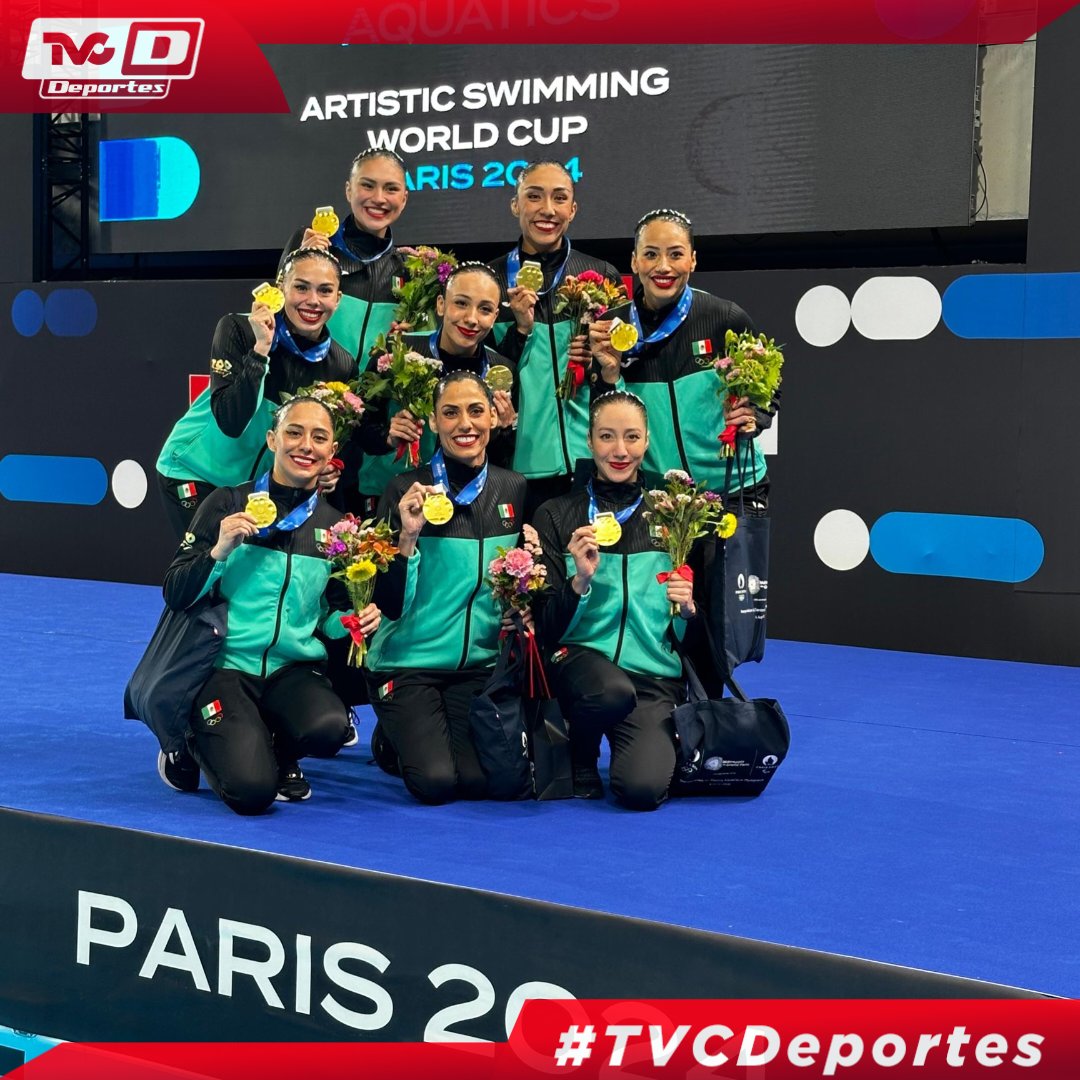 MEXICANAS HISTÓRICAS 🤩👏🏽 El equipo mexicano de natación artística se llevó el oro en la Final de prueba técnica de la Copa del Mundo de la especialidad. ¡Orgullosos de ustedes!🥇 #TVCDeportes #RumboAParis2024