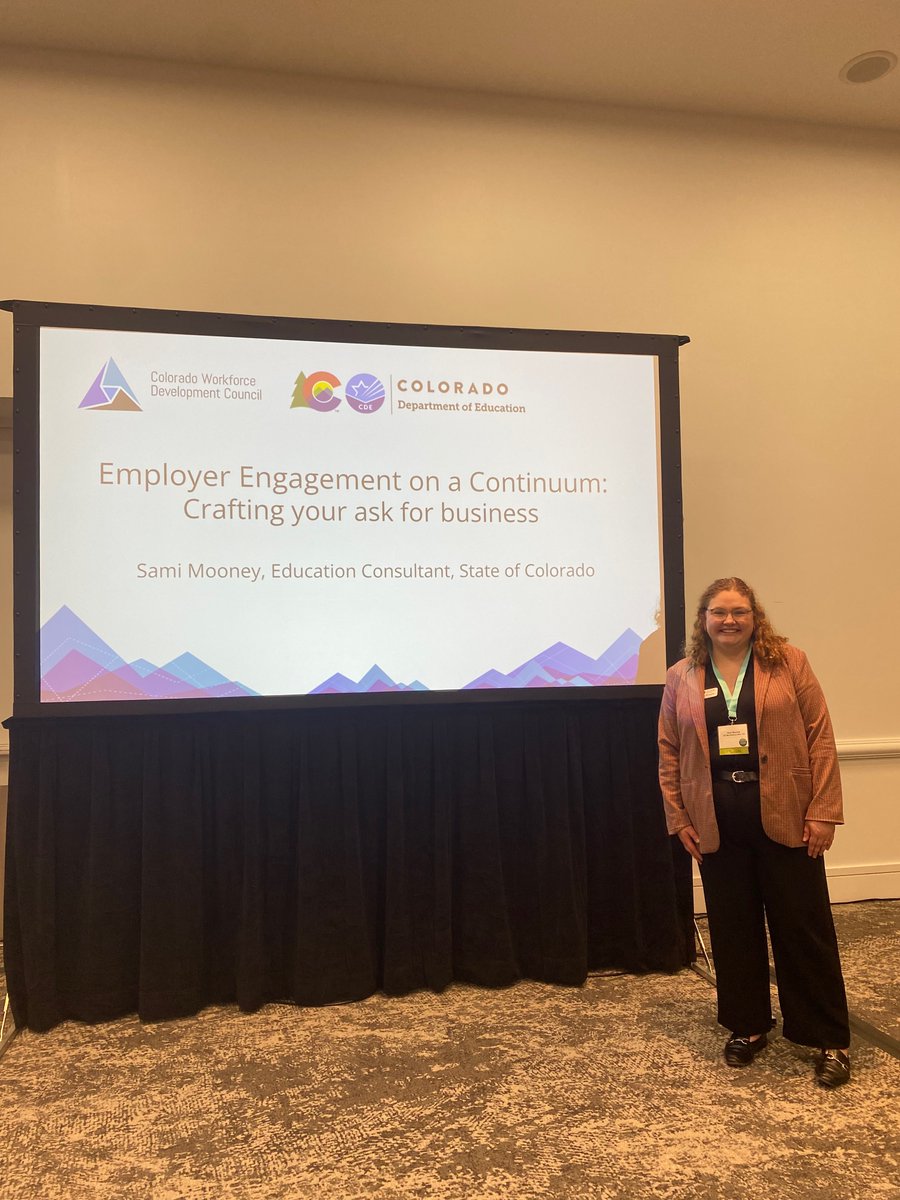 Breakout session - @the_cwdc uses a 'Work Based Learning Continuum' framework to support CO school districts in developing a menu of ways for employers to plug into their WBL. Participants learned to develop a compelling message acknowledging ROI needs for businesses. #ACTEWBL24