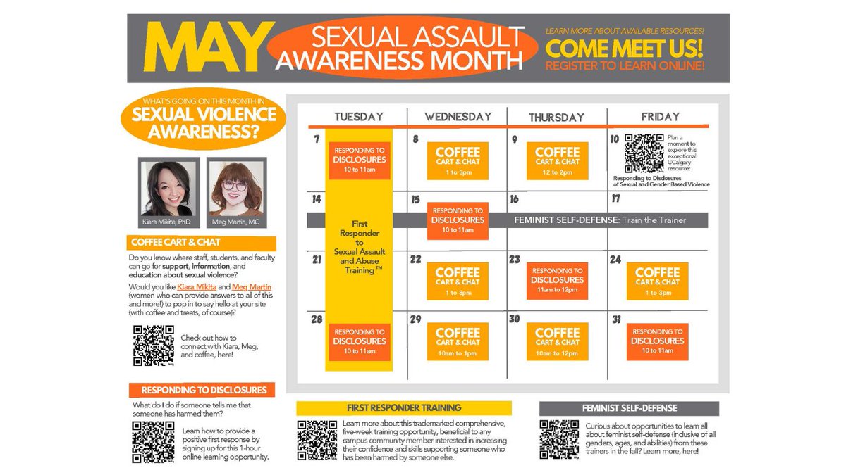 Check out these offerings for Sexual Assault Awareness Month⬇️ Coffee Cart & Chat: bit.ly/4dqHUB3 Responding to Disclosures: bit.ly/3UoliZr First Responder Training: bit.ly/3Qwza2J Feminist Self Defense: feministselfdefense.com