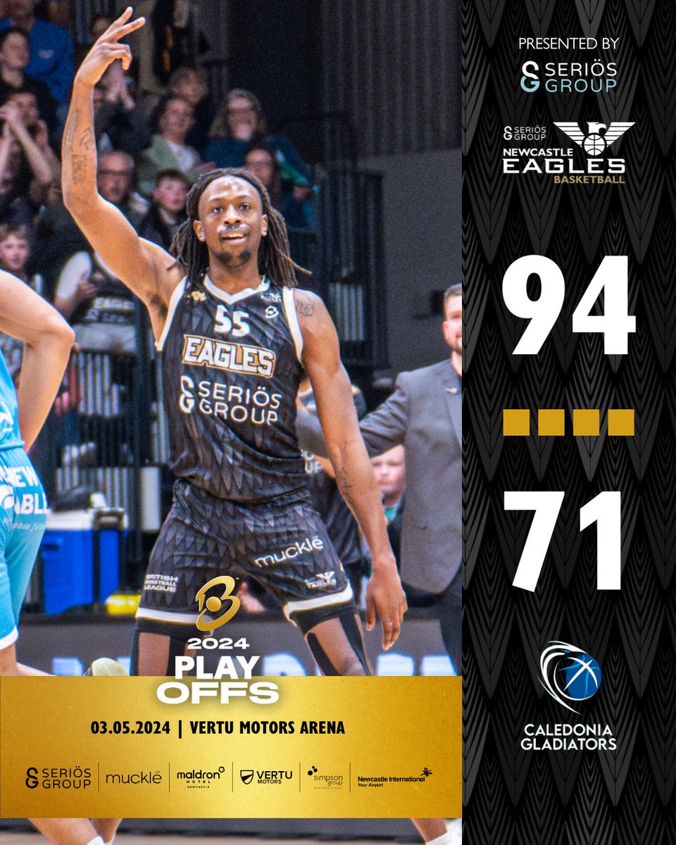 𝗧𝗛𝗔𝗧𝗦 𝗧𝗛𝗘 𝗦𝗪𝗘𝗘𝗣 We move on to the semis against London Lions next Friday at home! 🎟️ Tickets available now: newcastle-eagles.com/tickets 🎫 Season ticket holders purchase your seat now - it is reserved until 12-noon Wed! #WeAreEagles #BritishBasketballLeague