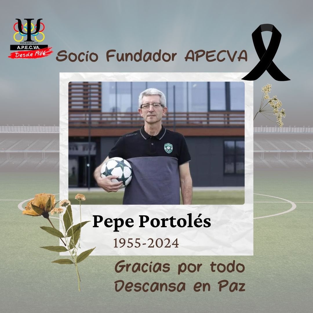 Hoy nos ha dejado Pepe Portolés. Un referente en el mundo del deporte en general y el fútbol en particular. Fue socio fundador de APECVA. Un abrazo grande a familiares y amigos. Gracias por todo. Descansa en Paz.