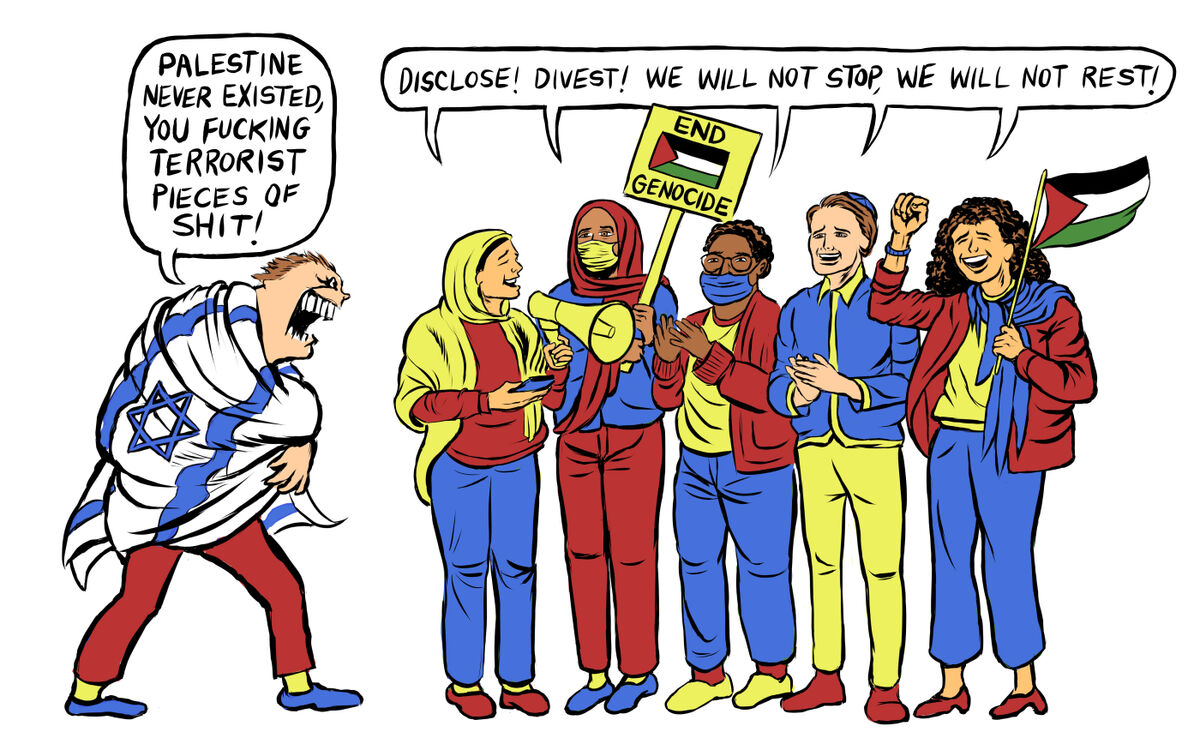 🧵🧵🧵 Eli Valley's extremely based 'Campus in Crisis' cartoon - a thread. @elivalley 1/6