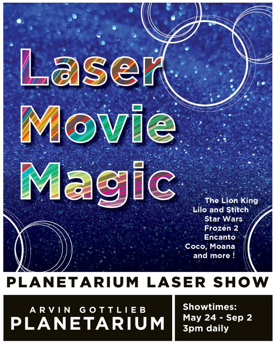 Favorite songs from popular family films are brought to life in stunning laser light displays and animations in Laser Movie Magic! Back at our planetarium every day this summer, starting May 24 >> buff.ly/3JzSRCK