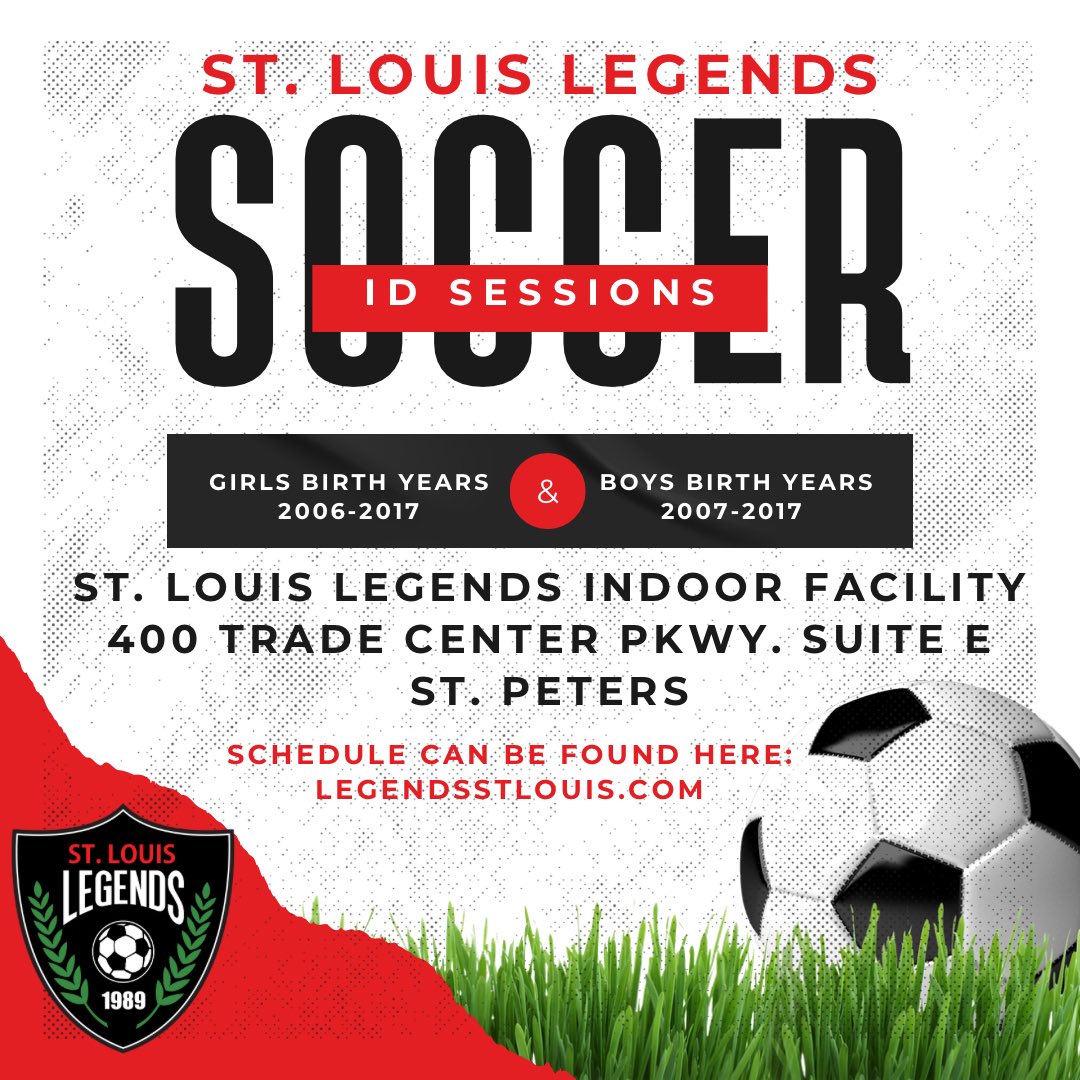 If you’re looking for a soccer home for your child, look no further - the St. Louis Legends are holding their ID sessions this month!

#idsession #tryouts #kickaround #soccer #stl #stcharles #youth #stlouis #stpeters