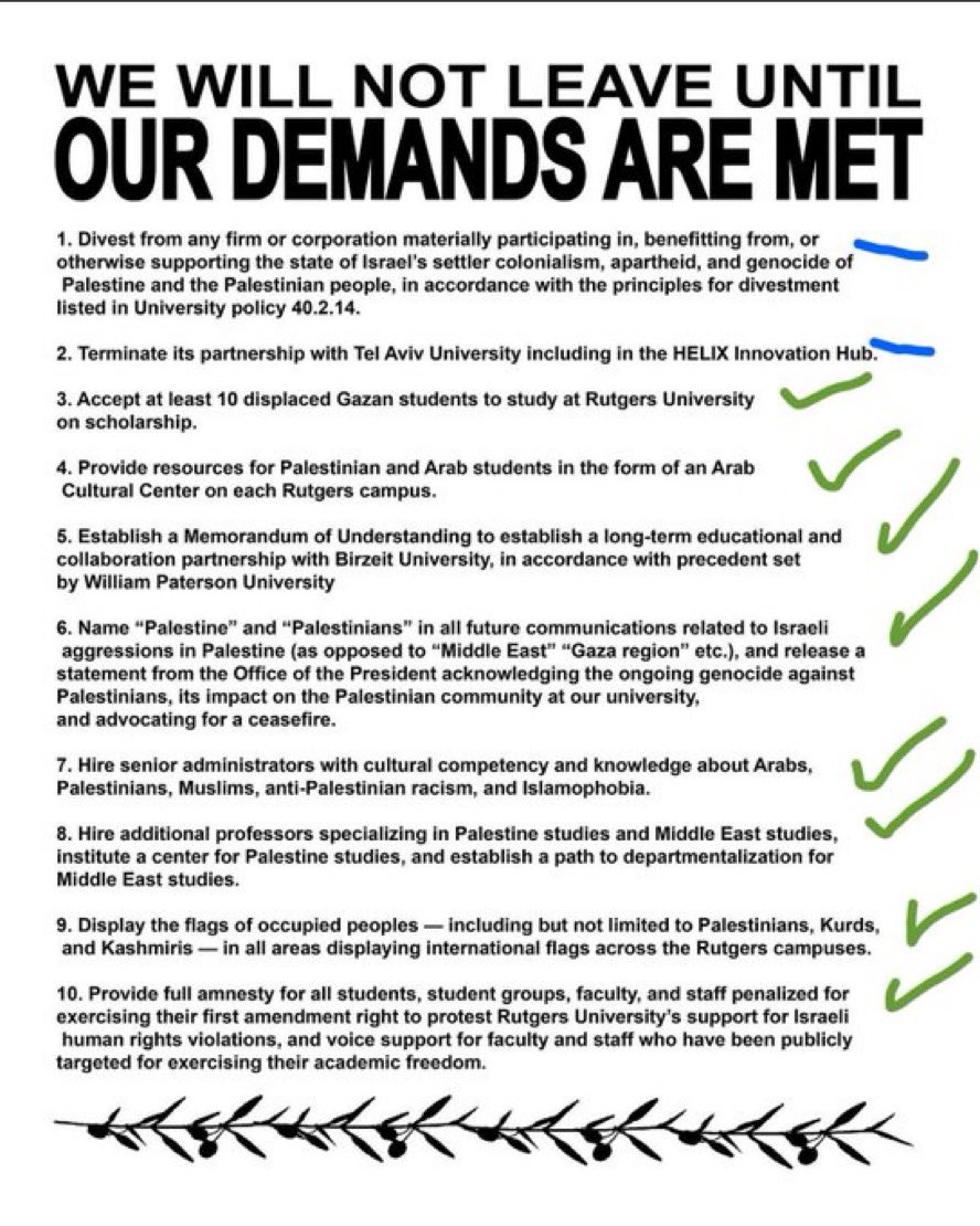 It’s outrageous that @RutgersU negotiates w/ anti-semitic protestors much less conceded to them interrupting other students’ education. No #nj taxpayer should fund the salaries of such people. NJ should withhold university funding until every person involved is removed.