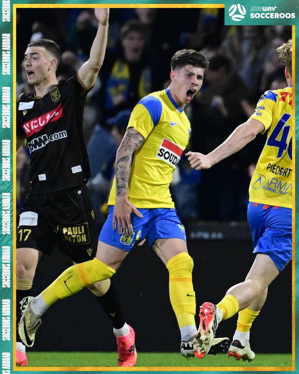 Just Bos things! 👊 Jordan Bos scored his third goal of the 2023/24 season for @KVCWesterlo, his latest arriving in the Belgian Pro League Europe Playoffs against Sint-Truiden. ⚽🇧🇪 The 21-year-old played 90 minutes in the 2-2 draw. #Socceroos #AussiesAbroad