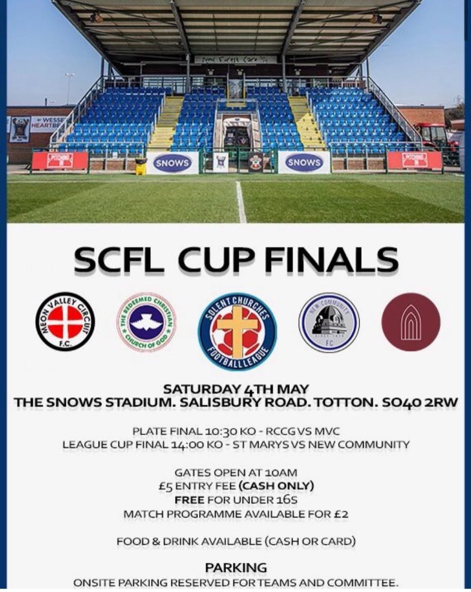 📢 CUP FINALS AT THE SNOWS 📢 The Snows will play host to the Solent Churches Football League Cup Finals. Come down and enjoy an afternoon of Cup Final action! #GoStags🦌