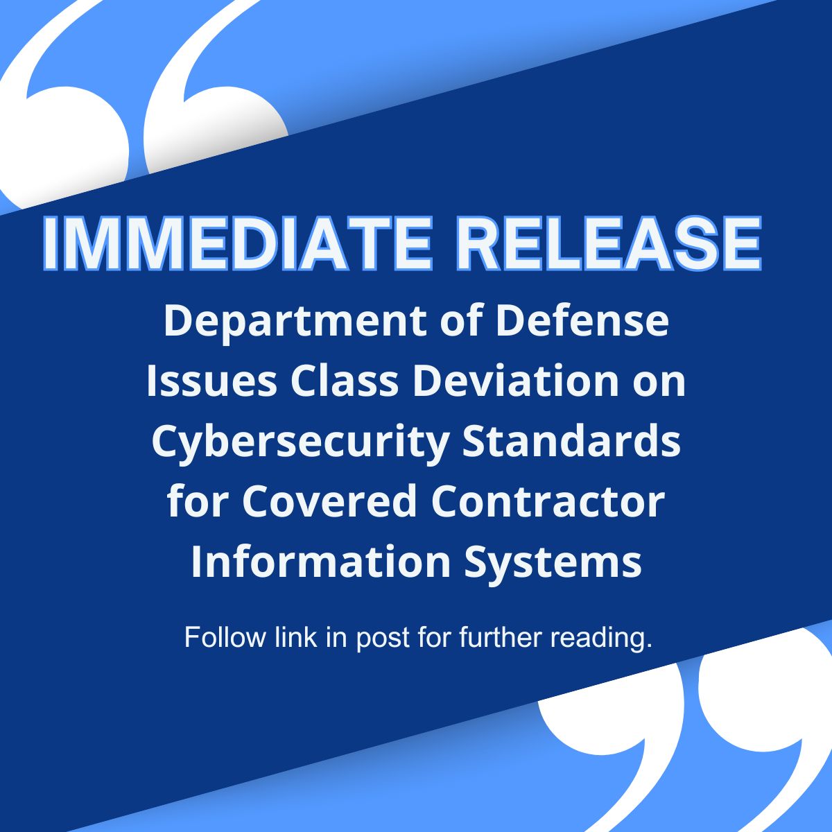 DoD issued a DFARS class deviation on May 2nd relating to NIST SP 800-171. It aims to provide industry more time to transition to the standards upon the Rev 3 release &amp; requires contractors subject to DFARS 7012 comply with NIST SP 800-171 Rev 2. https://t.co/0lI5ctR0XX https://t.co/l8zWeLDOsg