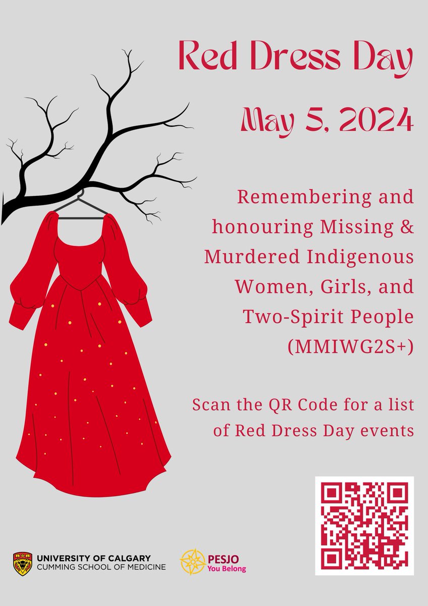 Indigenous women, girls, and 2SLGBTQ+ people are disproportionately affected by violence. Red Dress Day is for raising awareness, remembering the lives needlessly lost, and taking action for justice. Wear red and attend a Red Dress Day event to express solidarity.