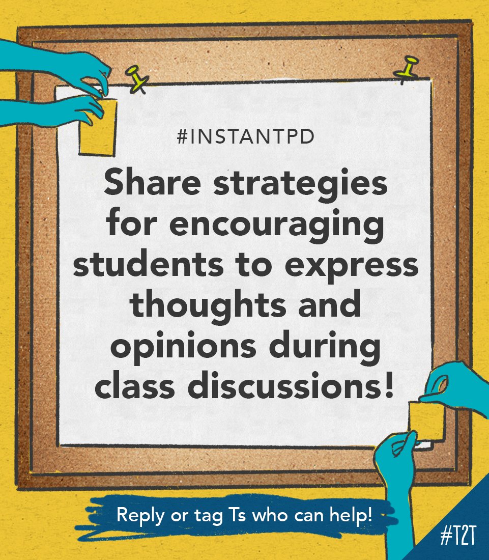 'How do you get students to share their voice in #HealthEd?' 🗣️

Recommend your favorite strategies that empower ELL Ss to participate in class discussions below for educator @CoachMatheson to share with #TeacherFriends! ⬇️

#InstantPD #HealthEd #ELLchat #StudentVoice