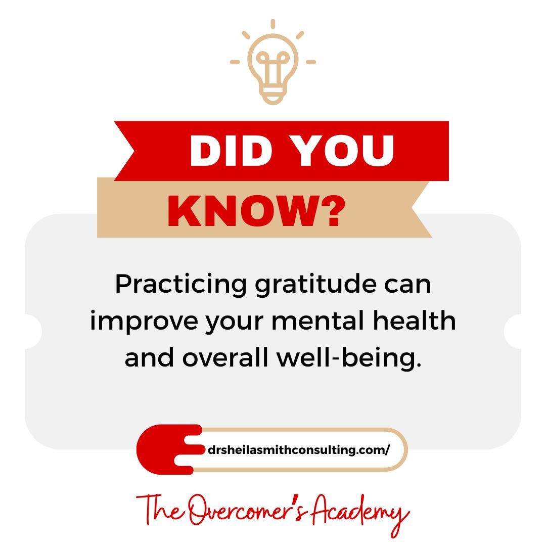 𝐅𝐞𝐚𝐭𝐮𝐫𝐞 𝐅𝐫𝐢𝐝𝐚𝐲: 𝐅𝐮𝐧 𝐅𝐚𝐜𝐭! 

Did you know? Practicing gratitude can improve your mental health and overall well-being. Take a moment today to appreciate the little things in life! 

#Grandmasinbusiness #TheOvercomersAcademy #FeatureFriday #FunFact 🌟