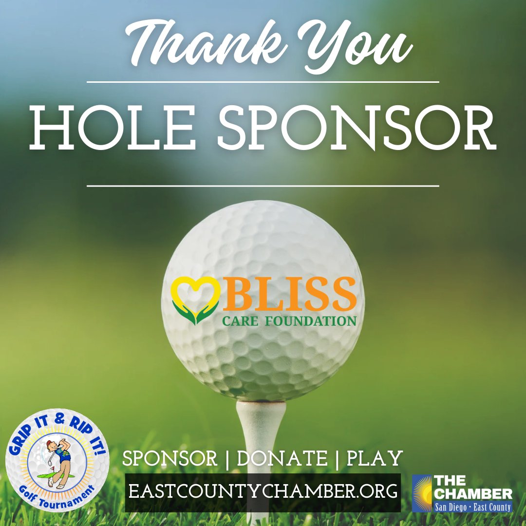 #ThankYou #BLISSCareFoundation for being a #holesponsor at the #SDECCC #GripItandRipIt #GolfTournament at #SingingHillsGolfClub on Thurs. May 23rd. A few holes still need to be filled... business.eastcountychamber.org/events/details…