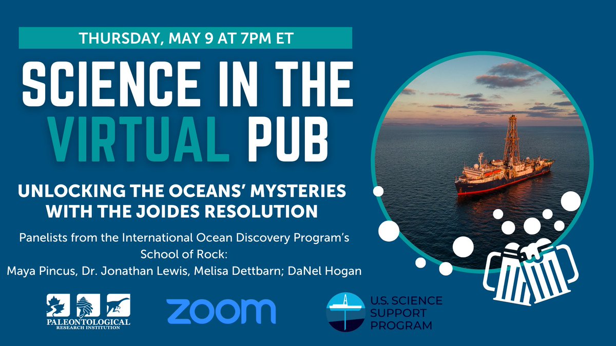We're teaming up with @PRInstitution to bring you...Science in the Virtual Pub! Join us on May 9th at 7pm EST to hear from a panel about how to get involved with IODP programs and how these experiences have changed us for the better. Register at bit.ly/SITVP-iodp