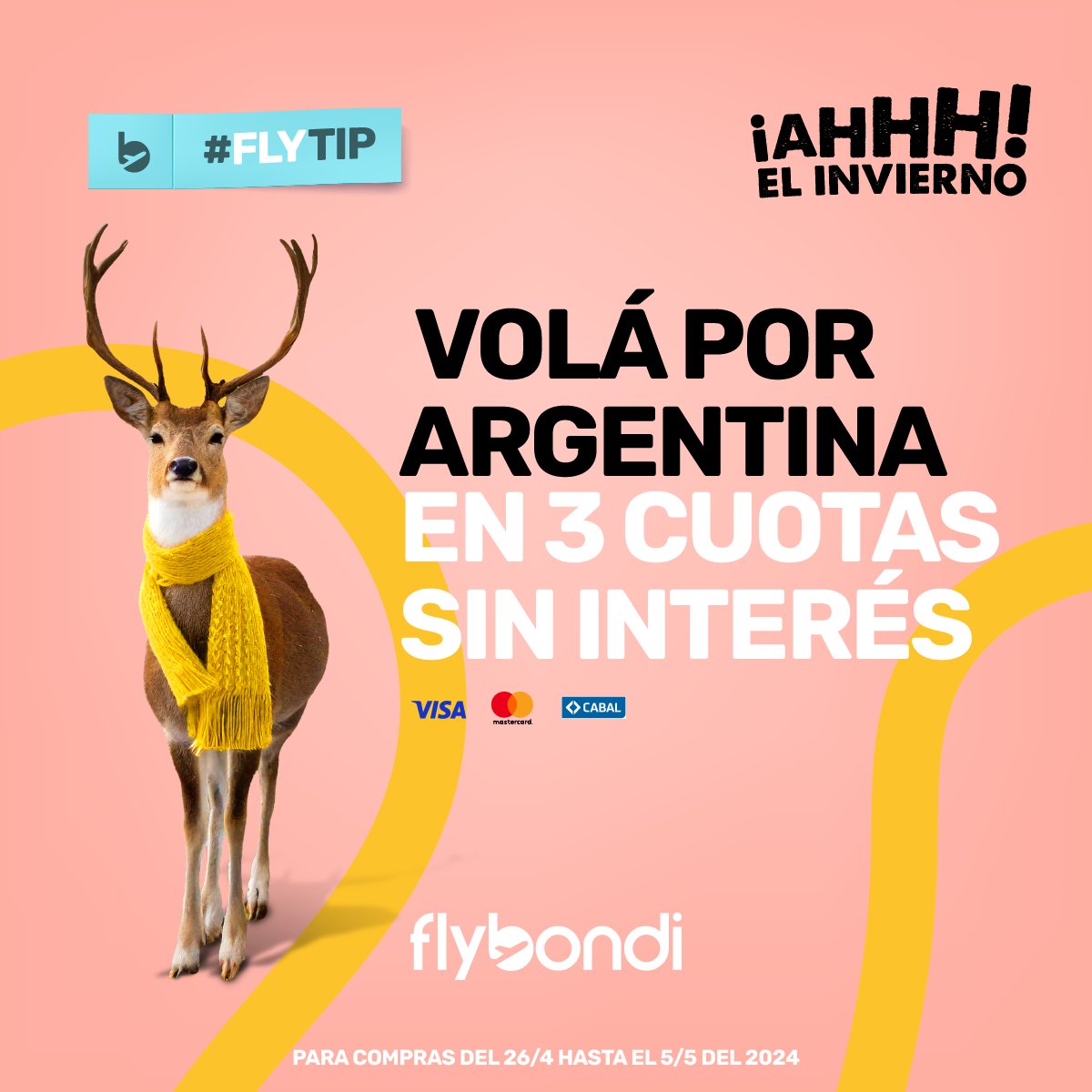 Las tres cuotas sin interés siguen y siguen 🎶 Mandale al click acá 👉 bit.ly/3kl0aFn y volá por Argentina #UltraLowCost 💛 #Flybondi #LaLibertadDeVolar