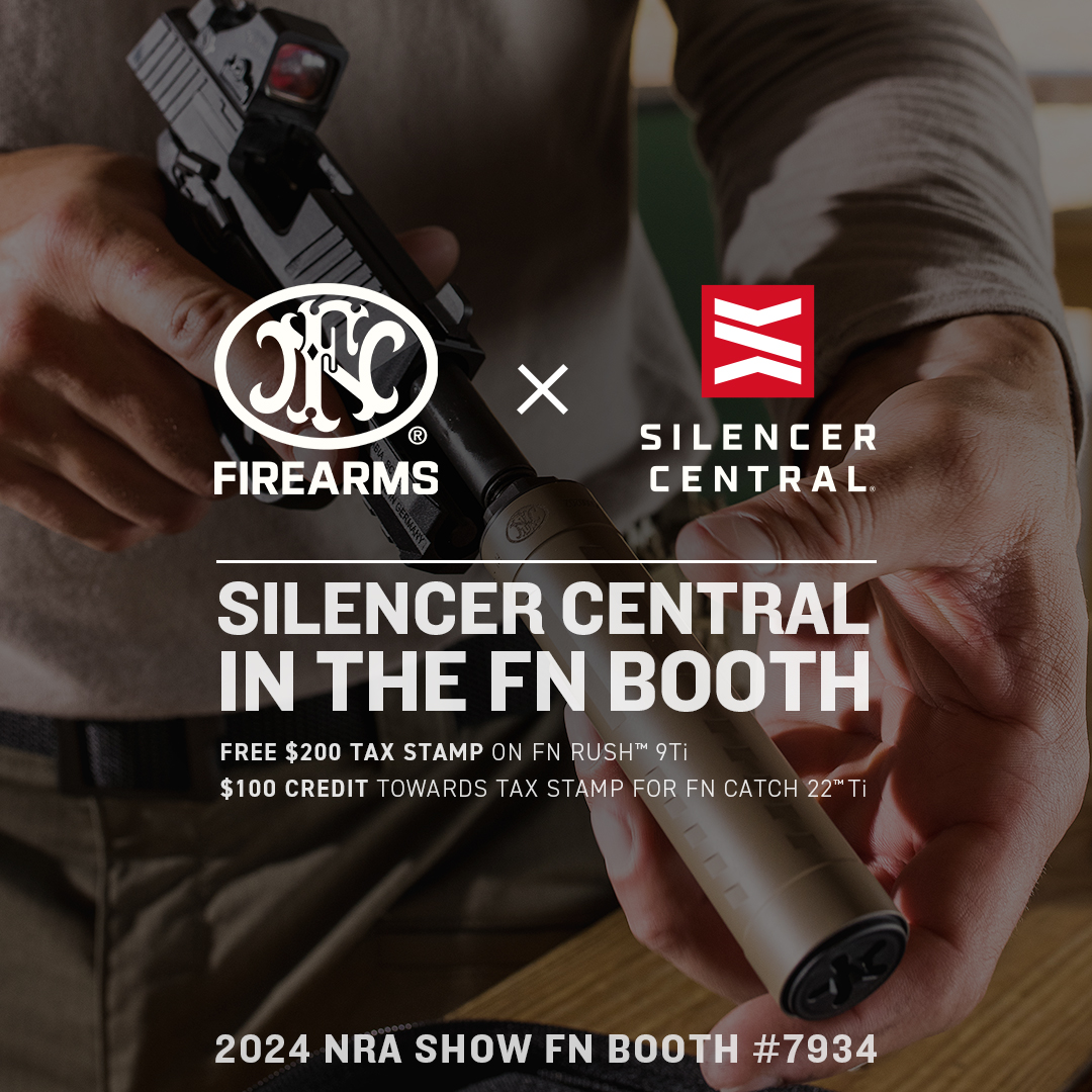 We're ready for NRA Show, are you?! We are excited to announce that @SilencerCentral will be joining us at the booth to process tax stamps for the FN Rush 9Ti and FN Catch 22Ti all weekend long! See you there! #FNAmerica