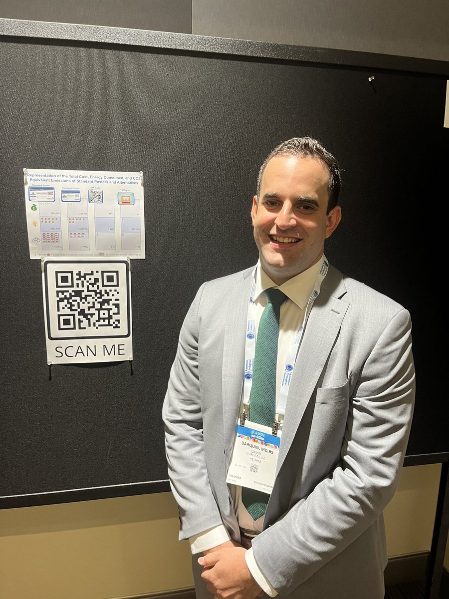 Innovative take on the #AUA2024 poster session by @DavidBarquinUro! Why spend $500K on poster printing when QR codes are easy, effective, and environmentally friendly? @DukeUrology @RMedairos