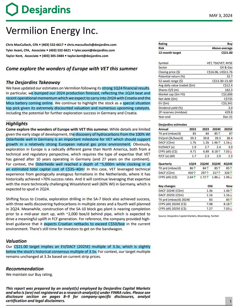 DJ on Vermilion Energy's 1Q24 (Full report) 'Come explore the wonders of Europe with VET this summer' $VET $VET.TO #COM #OOTT