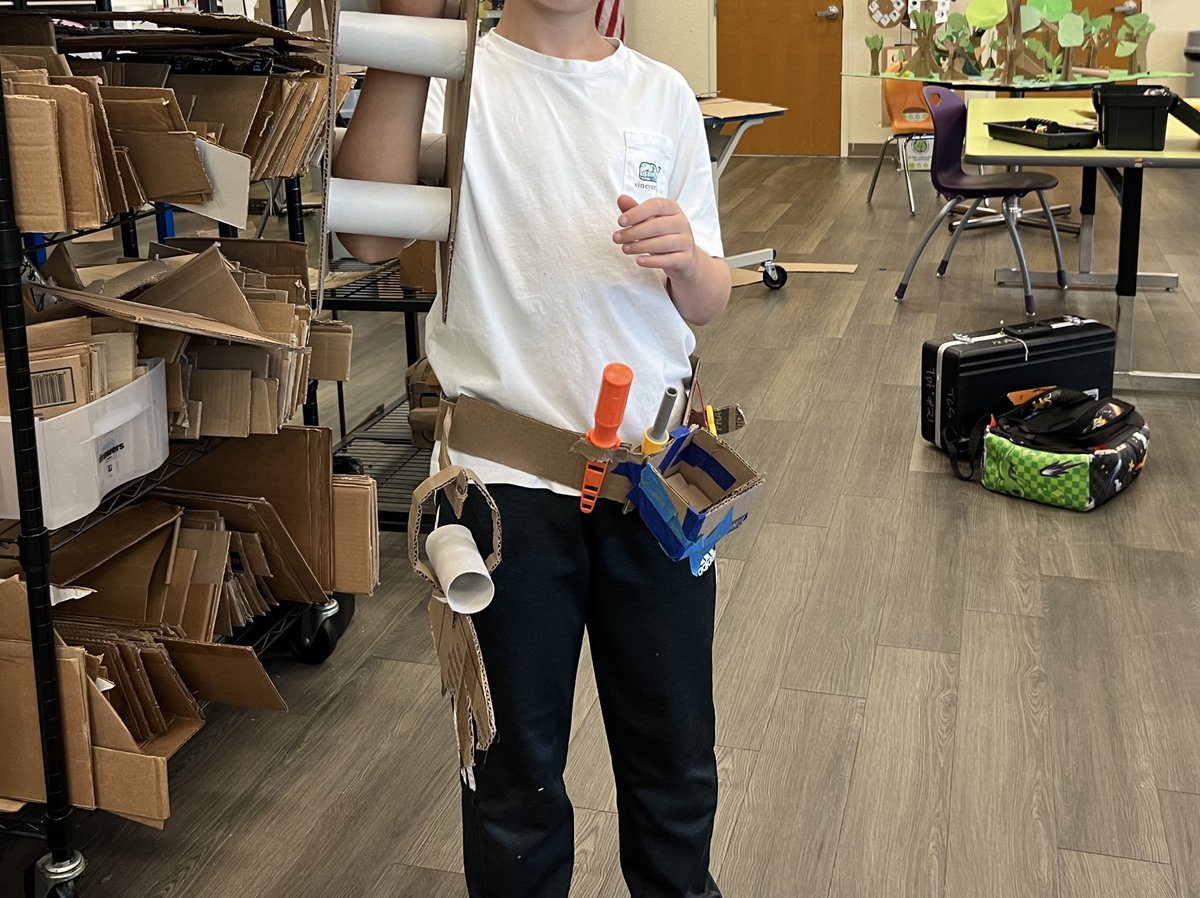 TCSMS ASTRONOMY: We lost half the class to extra music practice but the remaining crew continued cardboard helmet designing…and then there is that one guy who made a tool belt and forearm comms/data center 😃