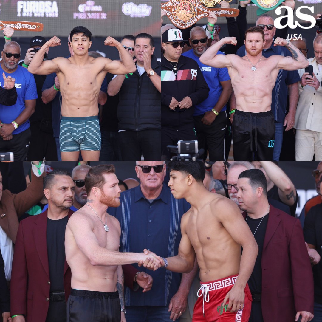 🔥¡LISTO EL PESAJE DE #CaneloMunguia !💪🏽🇲🇽 ⚖️Saúl 'Canelo' Álvarez: 166.8 libras ⚖️Jaime Munguía: 167.4 libras 🥊Mañana cuatro campeonatos de peso supermediano se disputarán🏆 ✅CMB, FIB, AMB y OMB. #Canelo | #Munguia | #Boxeo