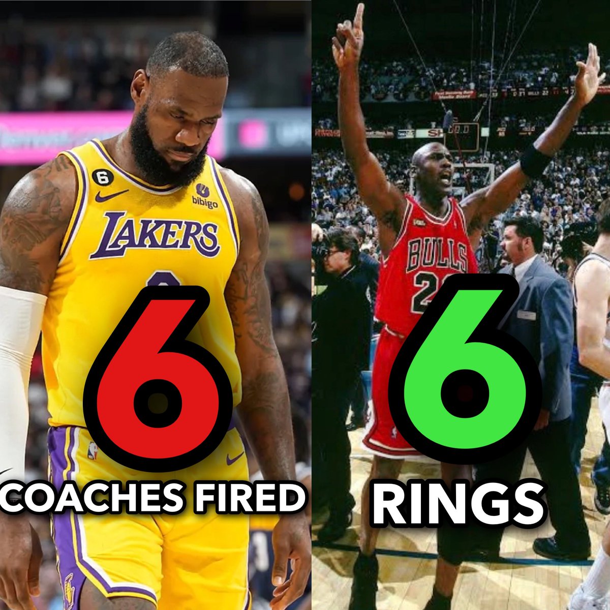 #Bulls Michael Jordan - 6 Rings LeBron James - 6 Coaches Fired