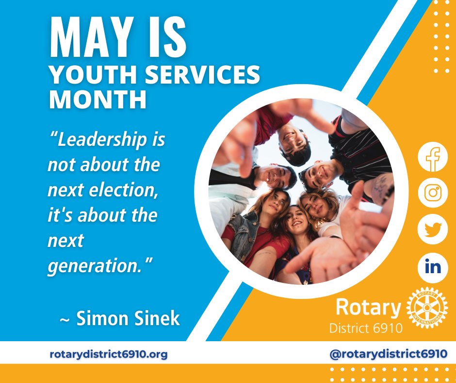 'Leadership is not about the next election, it's about the next generation.' - Simon Sinek  

#RD6910 #YouthServices #NextGen #Rotary @RotaryZones3334 @Rotary