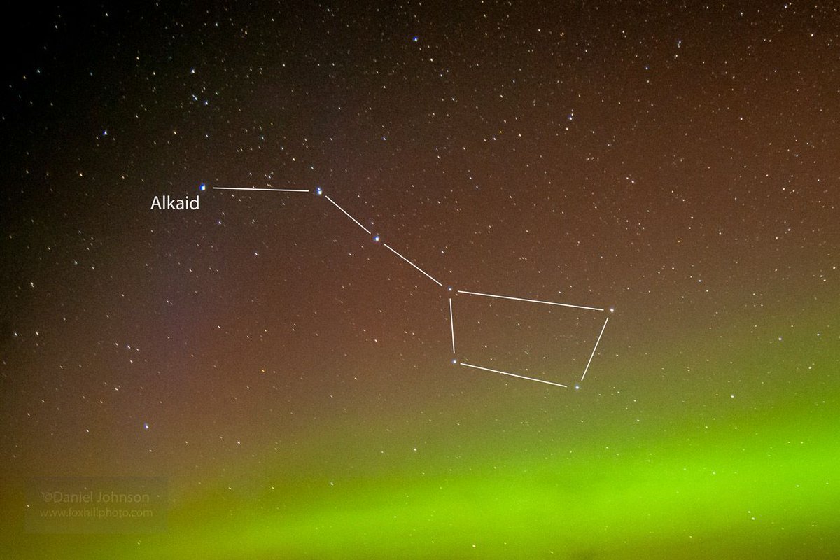 Alkaid is the end star of the Big Dipper's handle, a bright-blue example of a nearby B-type star. buff.ly/3WxtQ2C