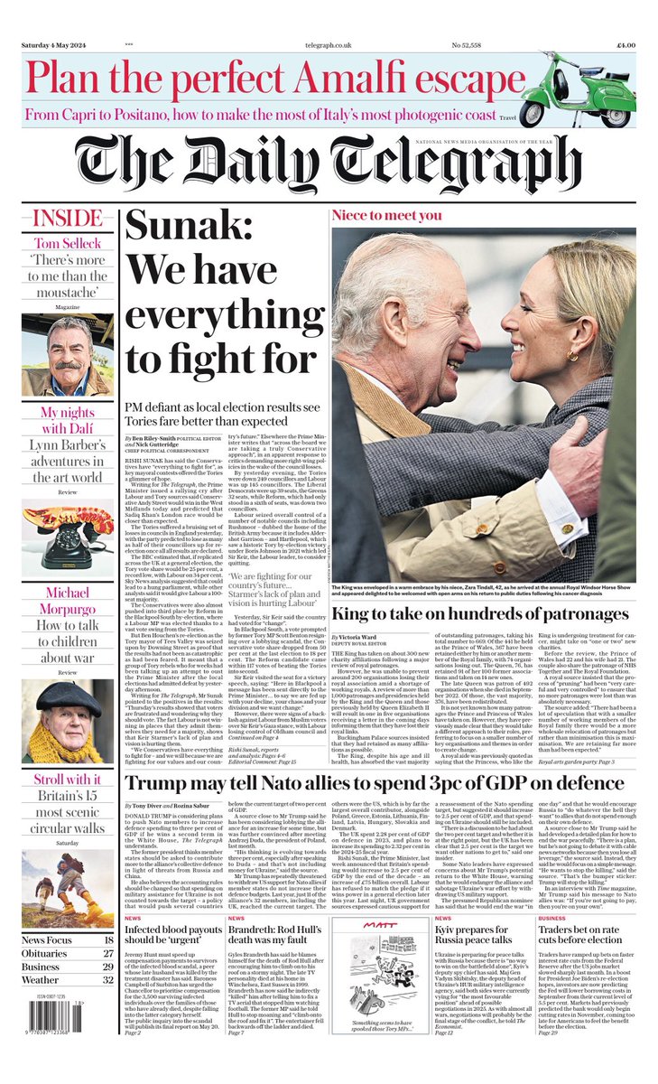 TELEGRAPH: Sunak: We have everything to fight for #TomorrowsPapersToday