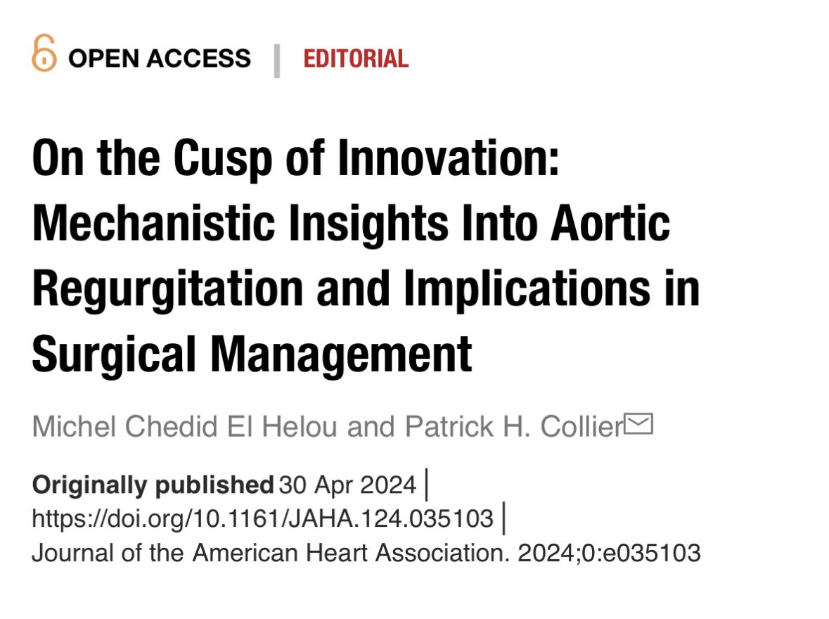 Check out our latest editorial! 🫀 Amazing work by @schaefers_hans and team, addressing underlying mechanisms of aortic regurgitation in tricuspid aortic valves, and showcasing a quantitative and systematic approach to surgical management. @JAHA_AHA ahajournals.org/doi/10.1161/JA…